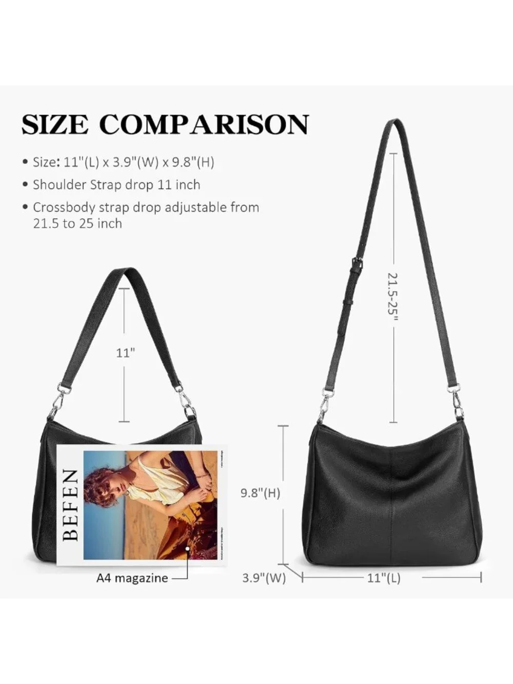 Soft Genuine Leather Hobo Bag for Women | Slouchy Crossbody Purse with Multi